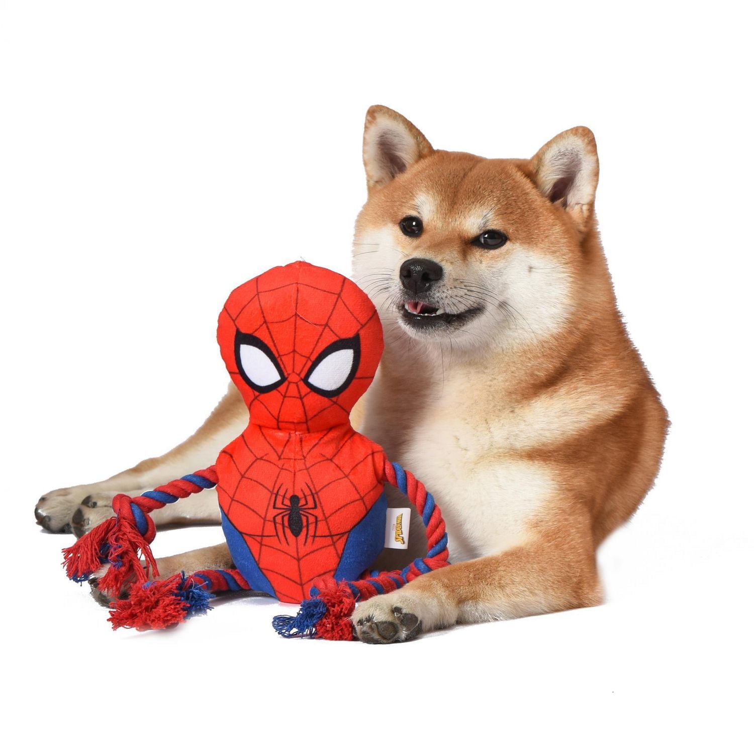Spiderman Plush Dog toy with Rope and Squeaker