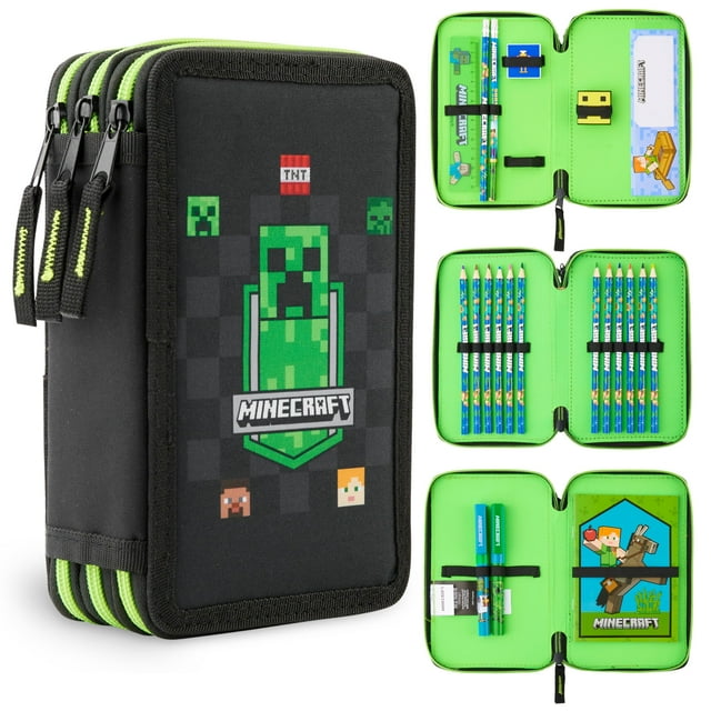 Estuche para lápices con relleno de Minecraft y papelería para niños, color negro