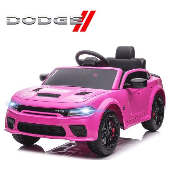 12V Ride On Car, Dodge Charger Powered Electric Car with Battery Powered, Bluetooth, Remote Control, LED Light, Ride On Toy for Ages 3 Kids, Pink