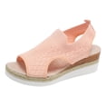 thumbnail image 6 of Rokment Womens Platform Wedge Gladiator Sandals Stylish Comfortable Elastic Mesh Espadrilles Memory Foam Chunky High Heels Athletic Slip on Walking Summer Shoes Pink Size 8.5, 6 of 7