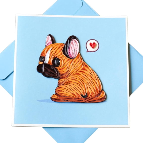 EverLove Unique Quilling Card - Bulldog Puppy Design | Handmade Greeting Card for Birthday, Anniversary, Christmas, Mother’s Day, Thank You, Friends & Loved Ones