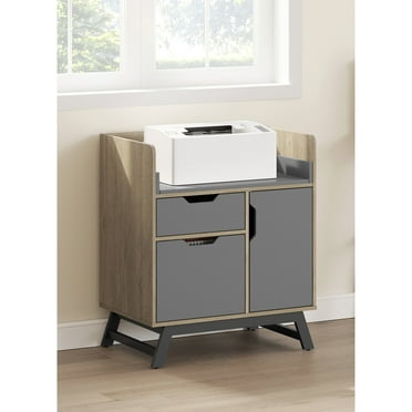 Realspace® Nashira 27"W Printer Stand With Charging Station, Light Oak/Gray