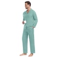 thumbnail image 6 of GIRUNS Men's Pajamas Set Soft Sleepwear Button Down Long Sleeve and Long Pants with Pocket Loungewear Sets Gray Green S, 6 of 7