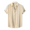 thumbnail image 3 of Huresd Men's Wrinkle Free Untucked Cuban Shirt Business Casual Button Down Shirts Short Sleeve Striped Print Shirts Khaki XL, 3 of 4