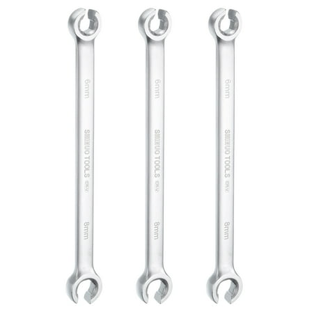 3pcs Flare Nut Metric Wrench 6mm x 8mm High Carbon Steel Nickel Plating