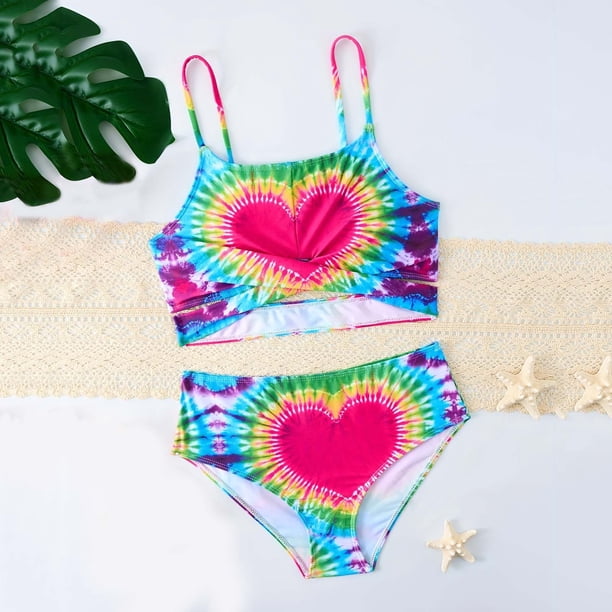 Traje de baño de 2 piezas para mujer, trajes de baño para mujer, traje de baño infantil estampado con abertura para niña para vacaciones en la playa, protección solar, conjunto de traje de baño para n