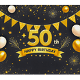 thumbnail image 4 of Glamorous Gold 50th Birthday Banner with Balloons Stars and Sparkles Backdrop Decor for Birthday Party Photography Props Celebration Decorations, 4 of 7