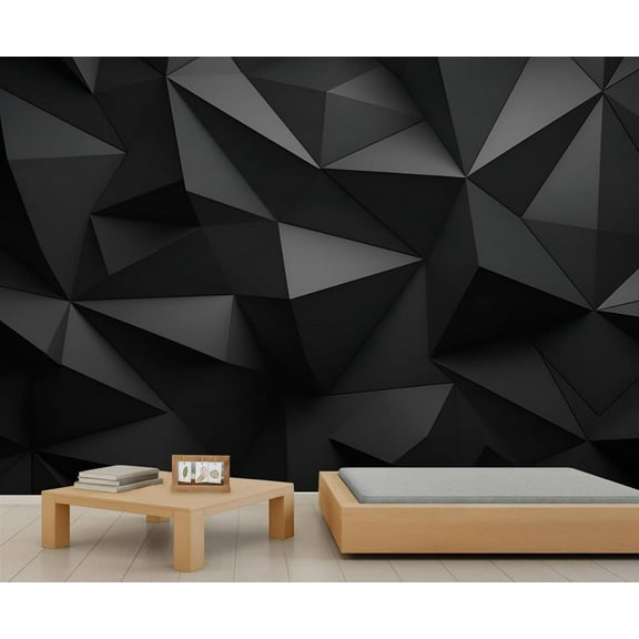 3D Black Geometric Wall Mural, Triangle Geometric Murals For Living Room, Classic Black Large Wall Murals, Solid Geometry Hd Photo 55"W x 28"H (Not Peel and Stick)