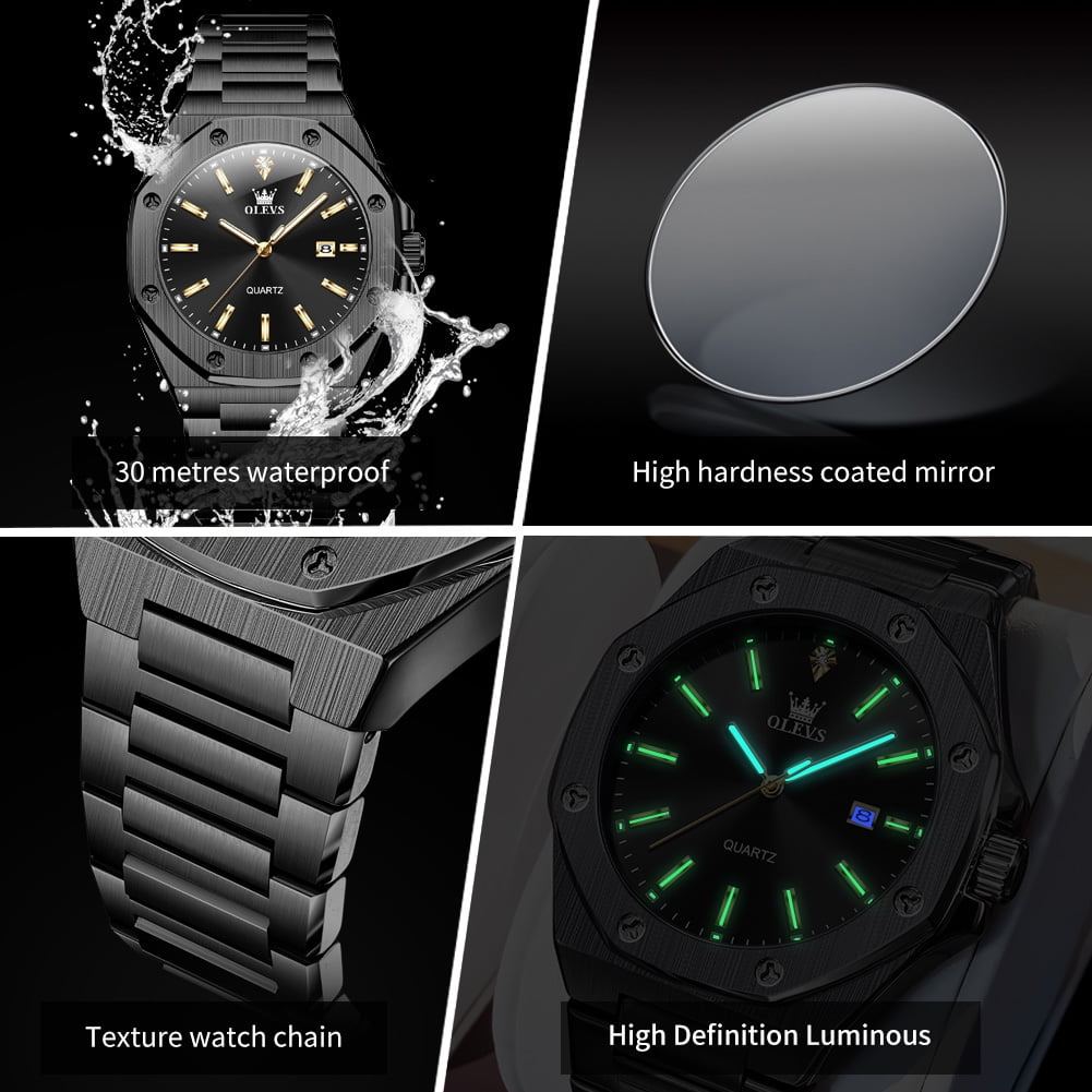 OLEVS Watch for Men Business Dress Diamond Analog Quartz Date Luxury Classic Casual Stainless Steel Waterproof Luminous Mens Wrist Watches Reloj para Hombre