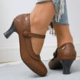 thumbnail image 6 of LOVZFMLL Shoes for Women Chunky Block Heels Mary Jane Shoes Vintage Round Toe Ankle Strap Office Wedding Dress Shoes Brown 9.5, 6 of 8
