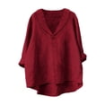 thumbnail image 1 of Chemise Décontractée en Mélange de Lin Coupe Ample Col Rond Style Élégant, 1 of 3