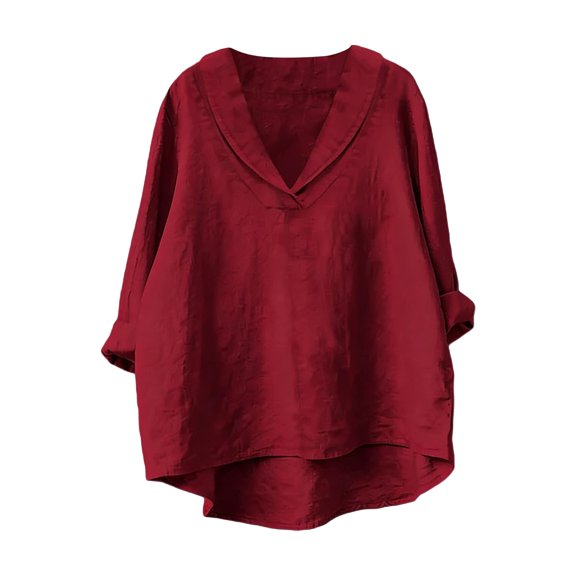 Casual Linen Blend Shirt Loose Fit Round Neck Pullover Top Elegant Style