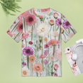 thumbnail image 4 of Floral Colorful Flower Womens Tops Women's Fashion Casual Short Sleeve Flower Print Round Neck Pullover Top Blouse, 4 of 6
