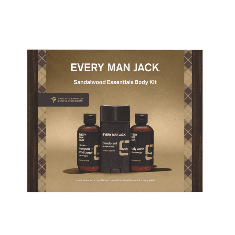  Every Man Jack Sandalwood Bath and Body Gift Set - Perfect for  Every Guy - Three Grooming Essentials with Clean Ingredients - Body Wash,  2-in-1 Shampoo + Conditioner, Deodorant +