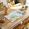 thumbnail image 4 of Happy Easter Placemats Set of 8, Spring Floral Rabbit Colored Eggs Green Wood Grain Heat Insulated Linen Place Mats, Washable Stain-Proof Table Mats for Dining Tables Holiday Decor 13x19 Inches, 4 of 9