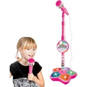 Karaoke Machine for Kids, Singing Microphone for Girls 3-6 Years Old, Microphones and Adjustable Stand, Stage Lights and Pedals for Fun Musical Effects