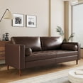 thumbnail image 2 of Mirod Mid-Century Modern 3-Seat Sofa: Dark Brown PU Leather, Tufted Design, Solid Wood Legs, 2 Bolster Pillows, 82.25"W for Living Room & Home Office Comfort, 2 of 9