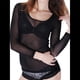 thumbnail image 2 of Tops de Jersey de Larga de para Mujer, Camisetas de Cuello Redondo Transparentes, Blusa de Encaje para Fiesta y Club Nocturno Negro L, 2 of 10