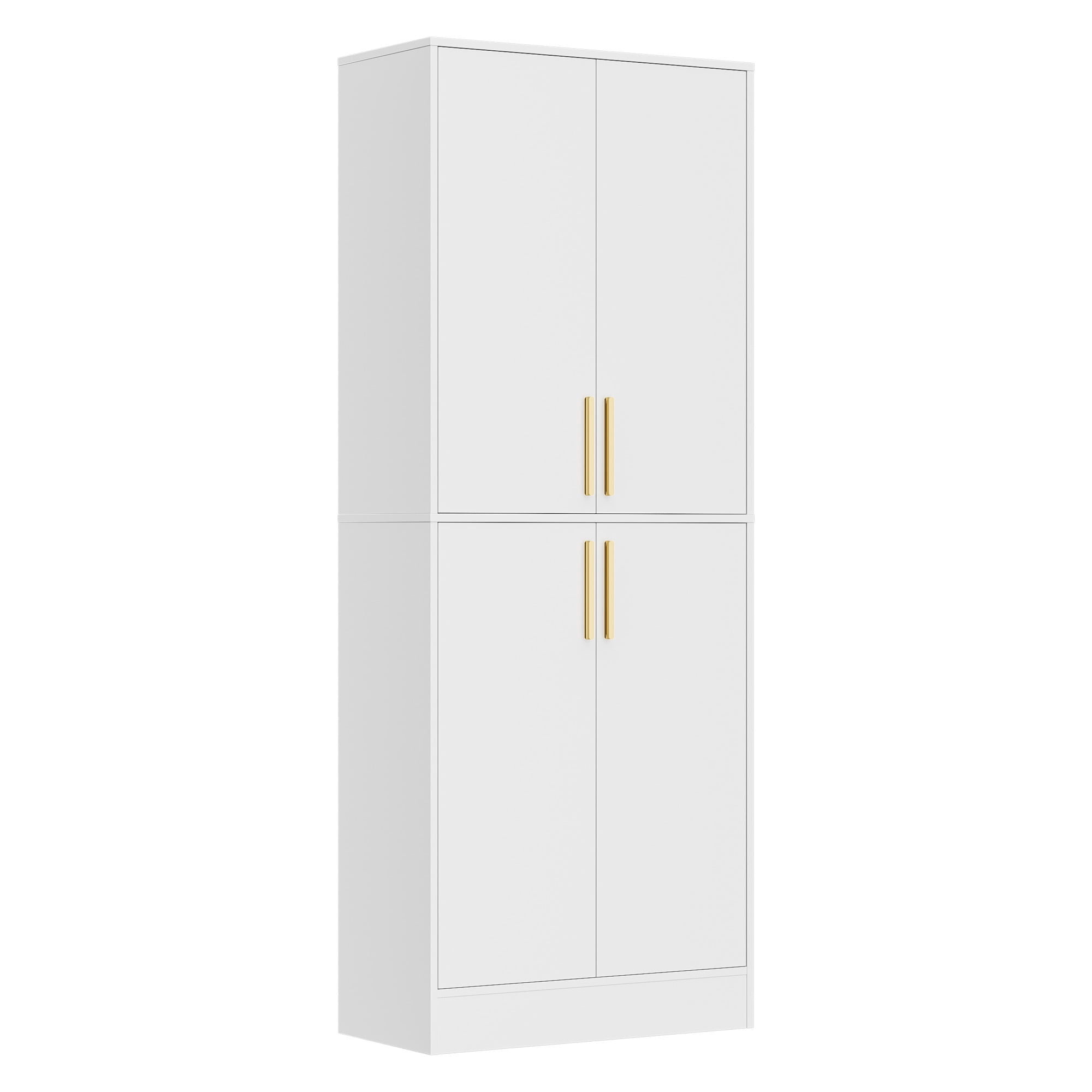 71" Tall Kitchen Pantry Storage Cabinet, Pantry Cabinet with 4 Doors, Freestanding Larder Cupboard, Kitchen Hutch with Gold Handles for Dining Room, Bathroom, White