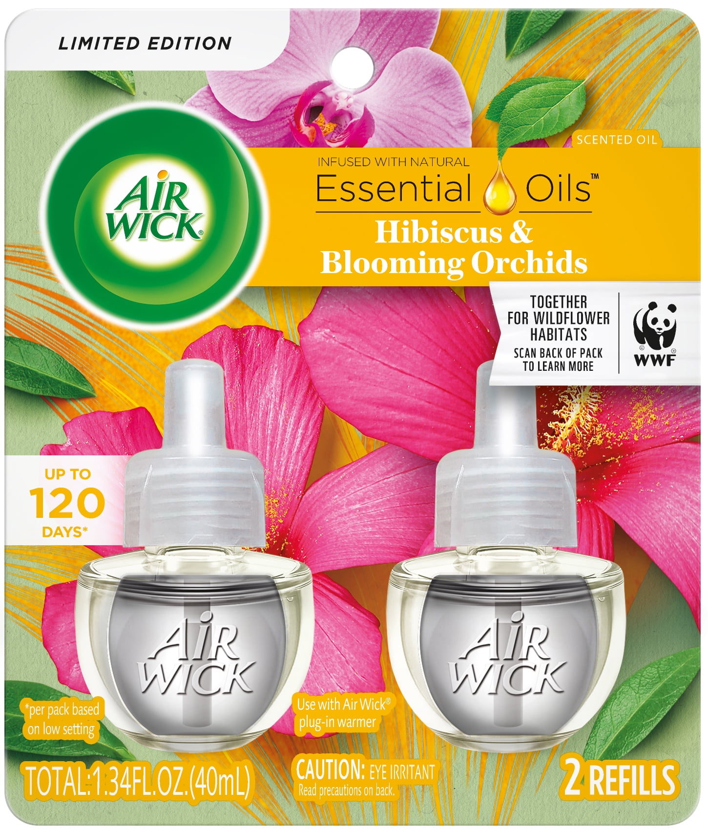 Air Wick Plug in Scented Oil Refill, 2 ct, Hibiscus and Blooming Orchids, Air Freshener, Essential Oils, Spring Collection