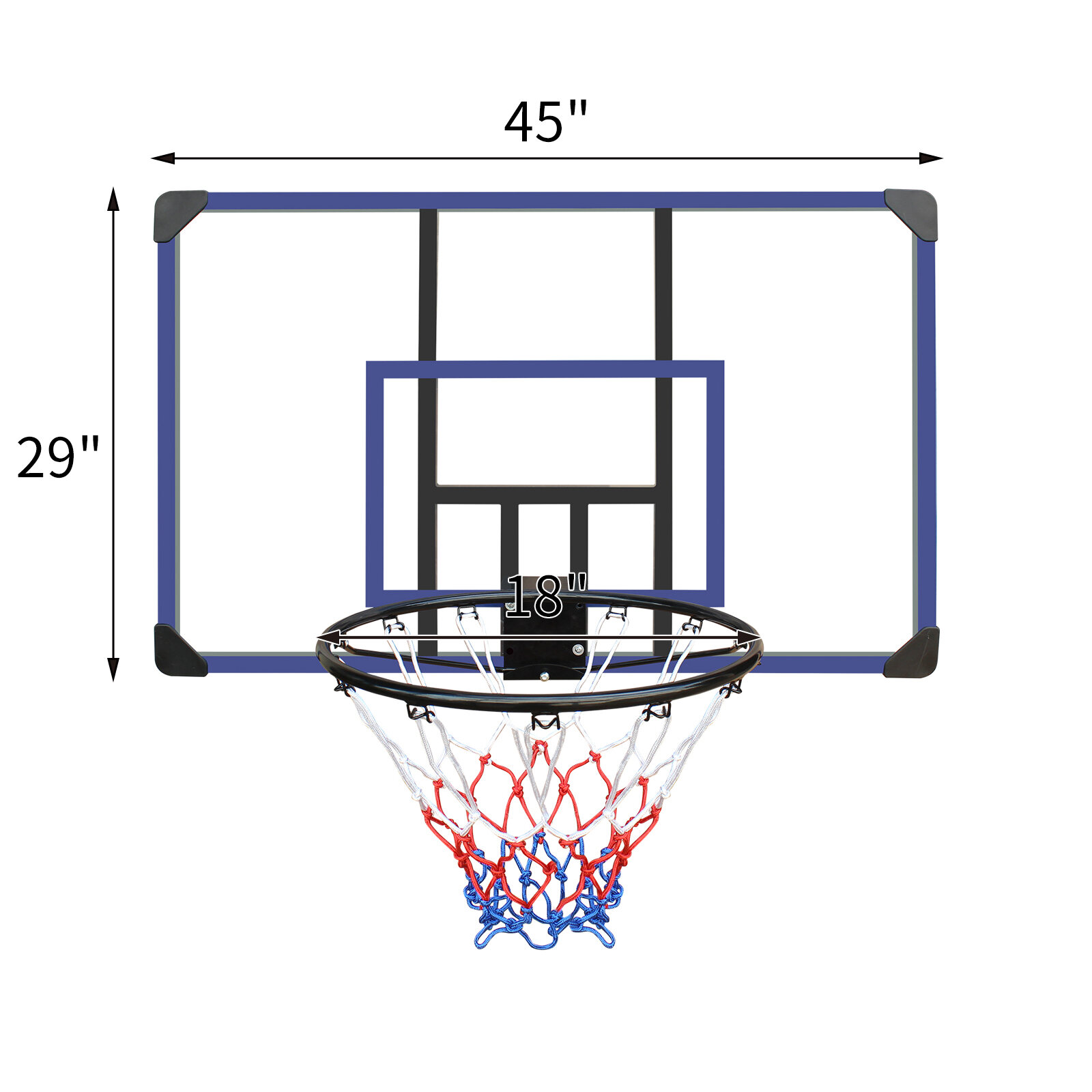 Outdoor Basketball Hoops Wall-mounted basketball hoop, 45 x 29 inches shatterproof back, folding hoop, durable hoop and all-weather mesh for indoor and outdoor use,Indoor Basketball Hoops