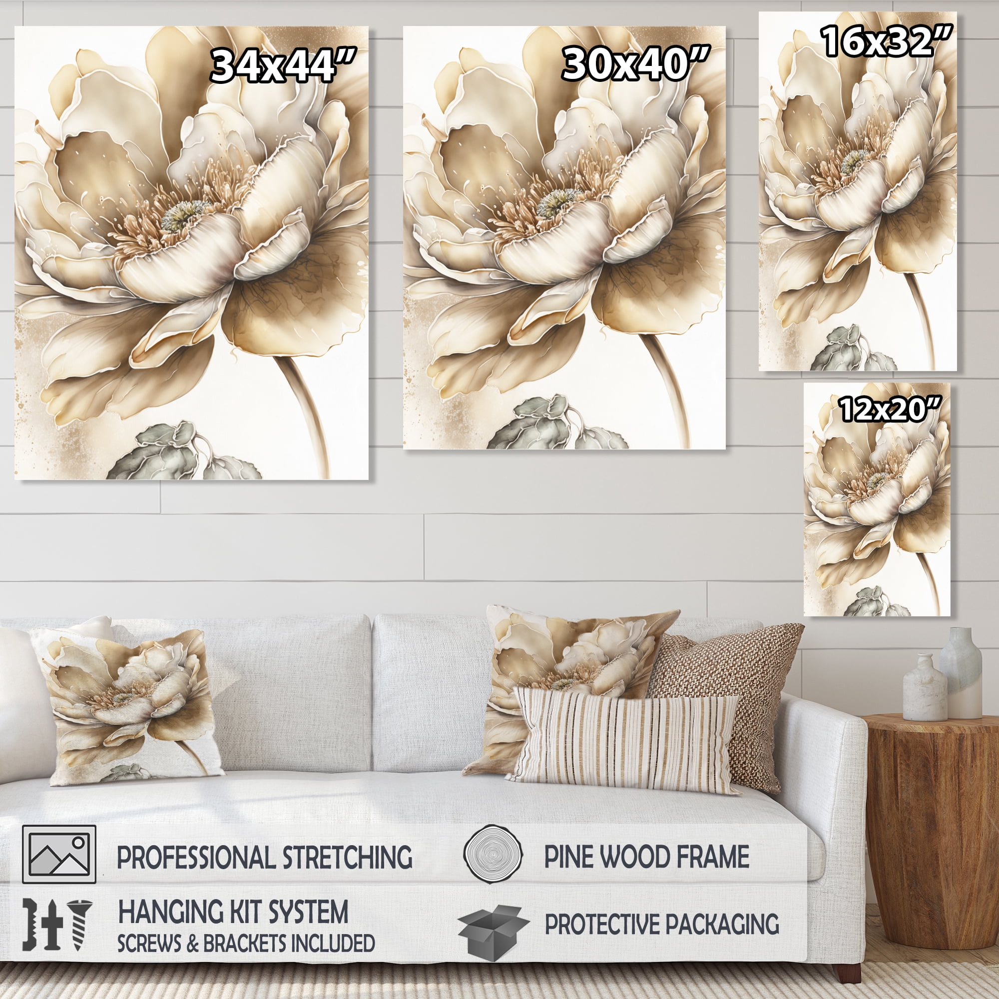 Designart Indigold Beige Flower IV Canvas Wall Art
