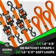 thumbnail image 4 of Rhino USA 1.6" x 8' Heavy Duty Ratchet Tie-Down Set with S Hooks - 5,208lb Break Strength (Orange 4pc), 4 of 7