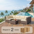 thumbnail image 6 of 7-Piece Beige Outdoor Wicker Sectional Furniture Kit – PE Rattan Patio Set with Cushioned Seats & Glass Coffee Table, Perfect for Porch, Garden and Balcony, 6 of 6