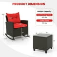 thumbnail image 3 of Gymax Set of 3 Wicker Rocking Set w/ Tempered Glass Table Patio Outdoor Red, 3 of 10