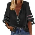 thumbnail image 2 of ITSAME Blouses for Womens, Zipper V Neck Short Sleeve Loose Trendy Sumemr Casual Tops Black XL, 2 of 6