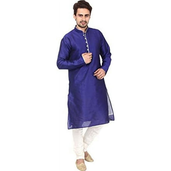 Royal Kurta Men's Silk Blend Kurta & Churidaar Set Blue