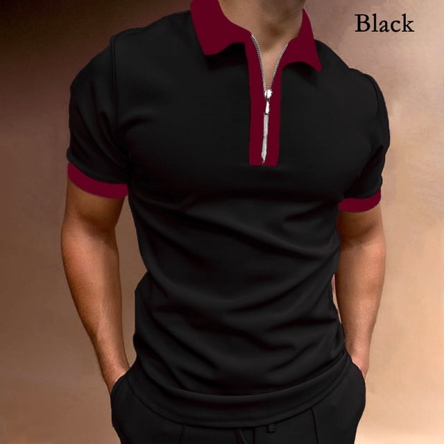 Plaid Polo camisa de los hombres Casual de talla grande manga corta Top foto Color S MABOTO Negro con Borgoña XXL