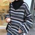 thumbnail image 4 of Pulls Tricotés Femmes Décontracté Col en V Rayé Chandail Automne-Hiver Rétro Harajuku Surdimensionné Ample, 4 of 7