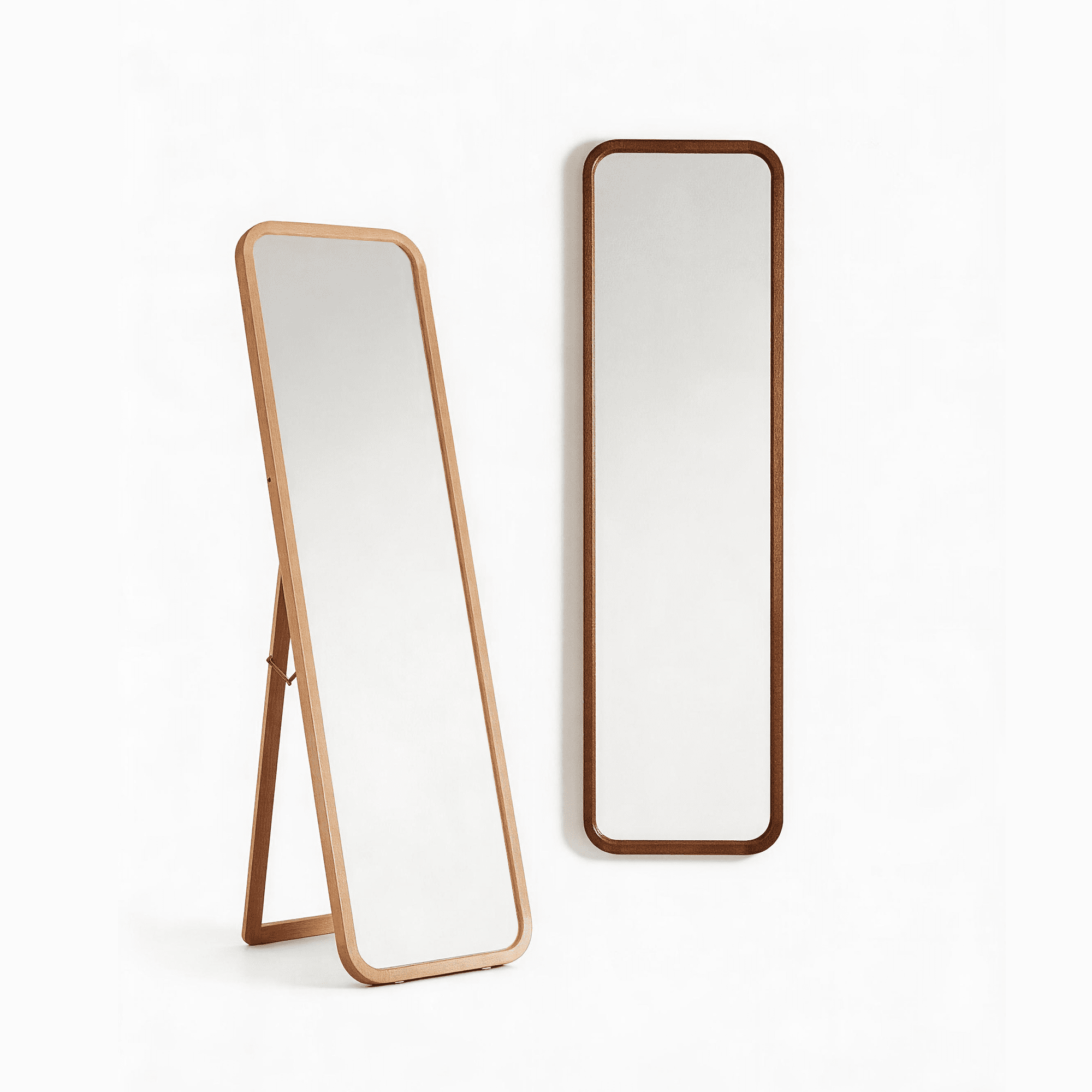 Solid Beech Wood Full Length Mirror with Stand, Freestanding Floor Mirror and Dressing Mirror for Bedroom Living Room, Natural Wood Wash