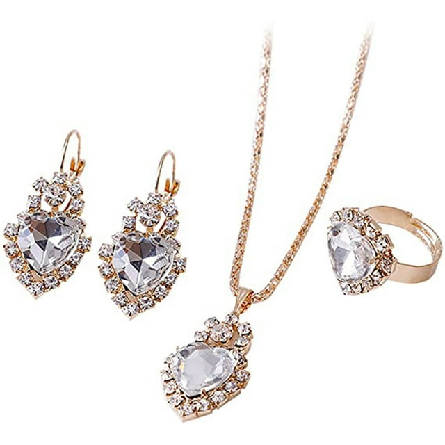 Xihbxyly Conjunto de Joyas de Corazón, Elegante Collar con Colgante, Elegantes Pendientes y Pulsera, Hermoso Regalo para Mujer, Ideal para Fiestas o San Valentín, Perfecto para Ocasiones Especiales.