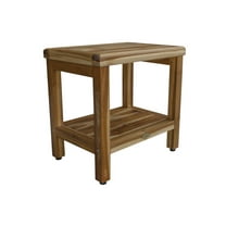 EcoDecors® Eleganto® 18" Teak Wood Shower Bench with Shelf in EarthyTeak Finish