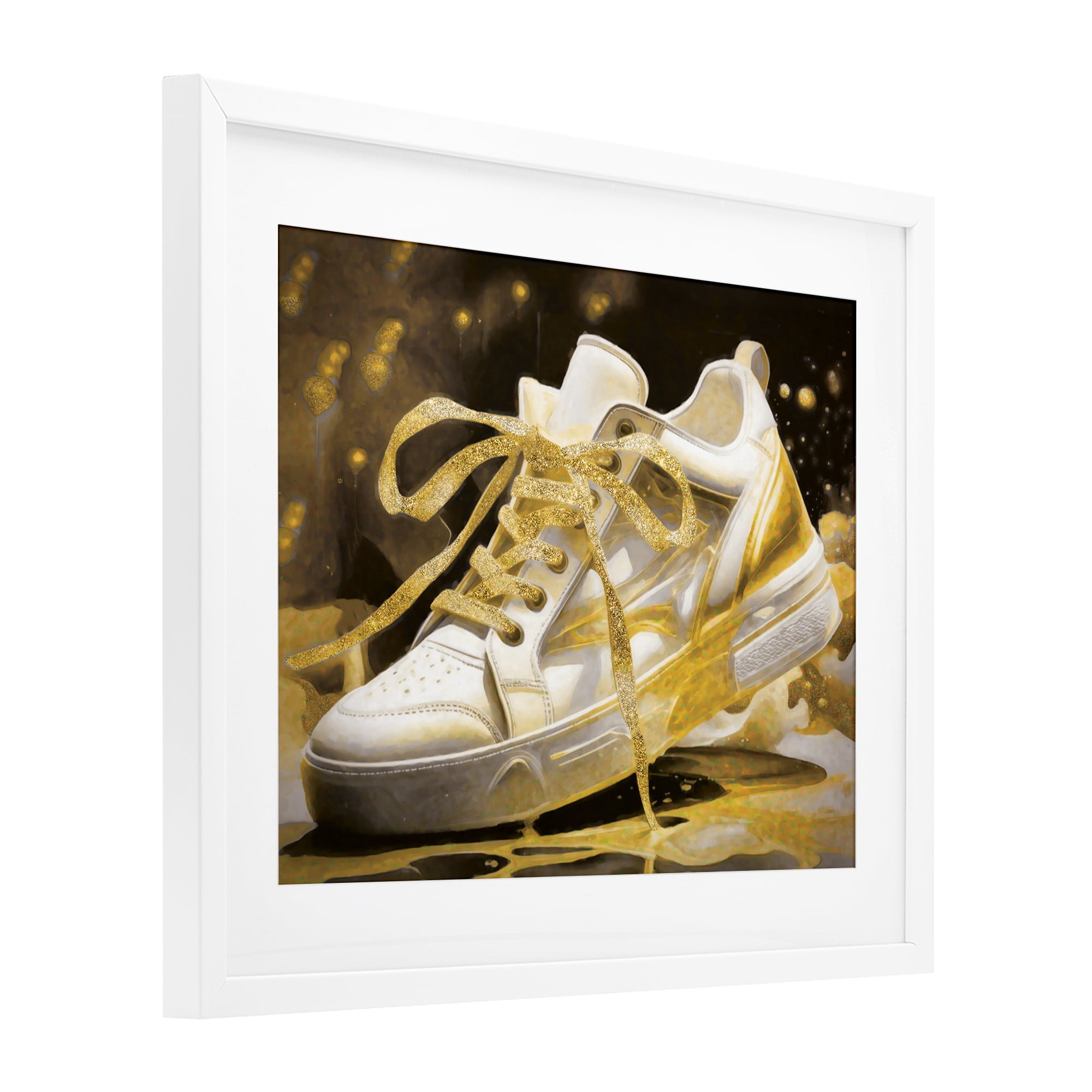 Stupell Industries Splashy Gold Sneaker White Framed Print Under Glass, design by Grotto Studios