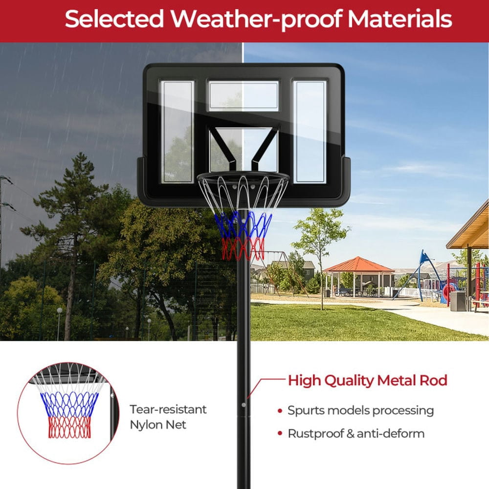 Demifill Portable Basketball Hoop with 9-Position Adjustable Height, Basketball Hoop with 44" Durable PET Backboard, Black