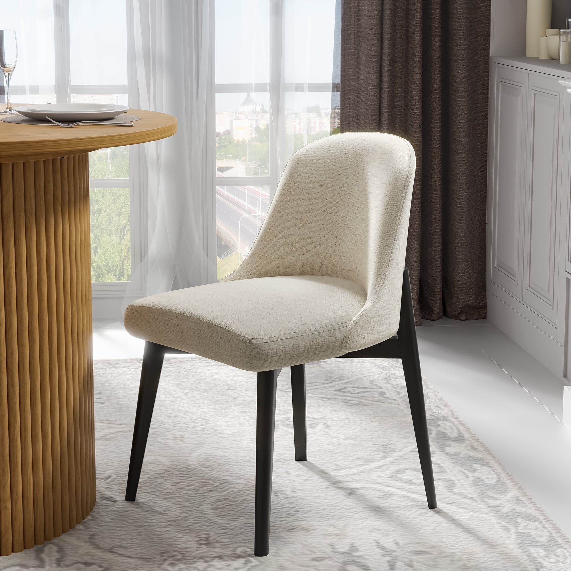 Upholstered Wood Side Chairs Dining Chairs Modern Living Room Kitchen Chairs, Black (Set of 2)