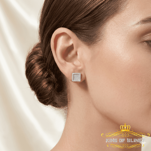 King of Bling's 925 Yellow Silver 1.00ct VVS 'D' Moissanite Square Stud Earring Men's/Womens
