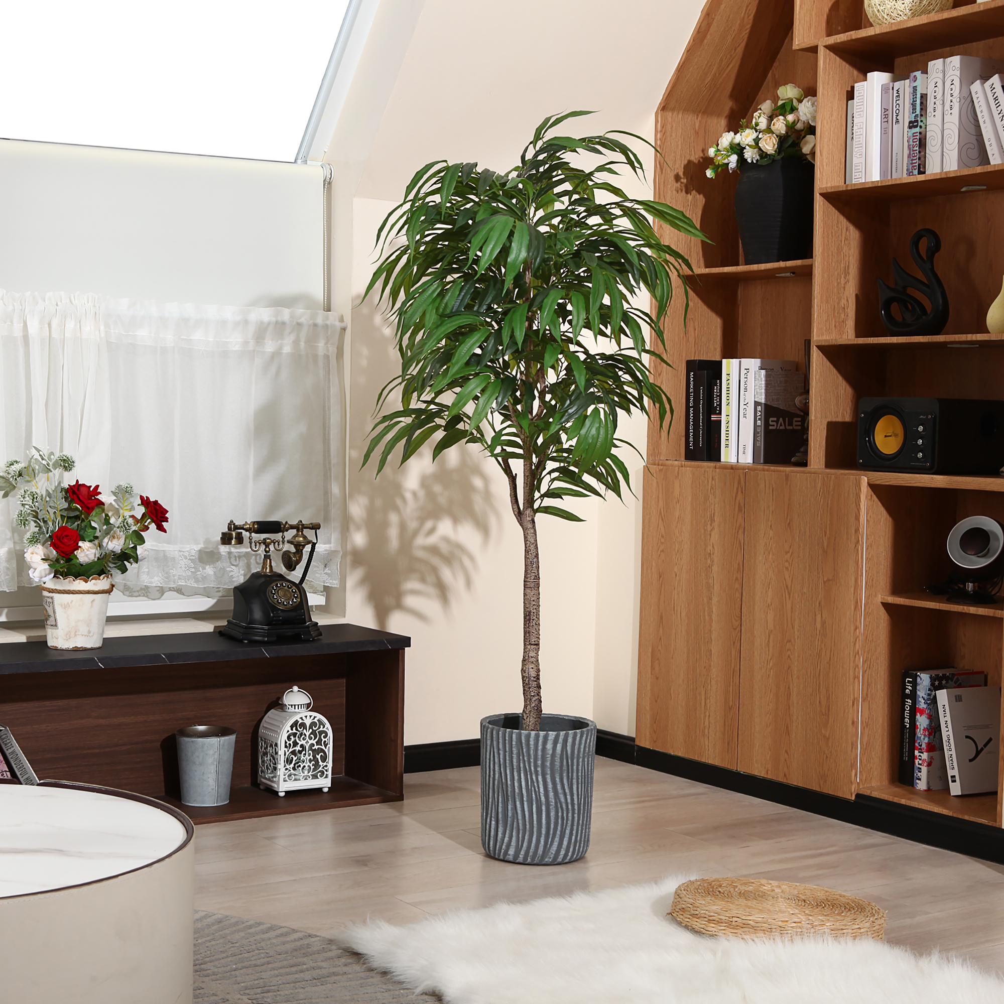 Buy 5FT Artificial Silver Willow Tree in Basket, Fake Willow Silk Plant