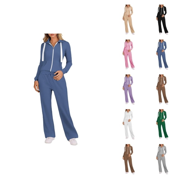 Casual Fall Sweatsuit Solid Color Tracksuit Two Piece Outfit With Hoodie And Jogger Pants For Comfortable Daily Wear