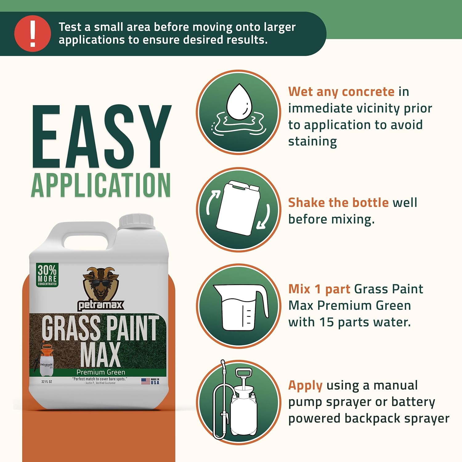 PetraMax Green Grass Paint and Non-toxic Plant Sprayer for Shrubs & Grass, Instant Green Premium, 1 Gallon