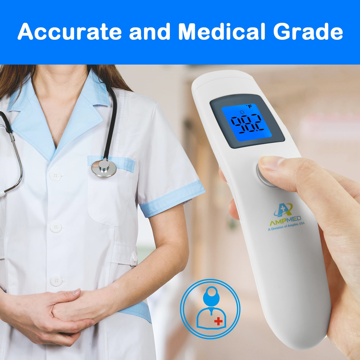 Non-Contact Forehead Thermometer, Amplim Touchless Digital IR Infrared Thermometer for Baby, Kids and Adults, Hospital Grade, FSA HSA Approved,  White