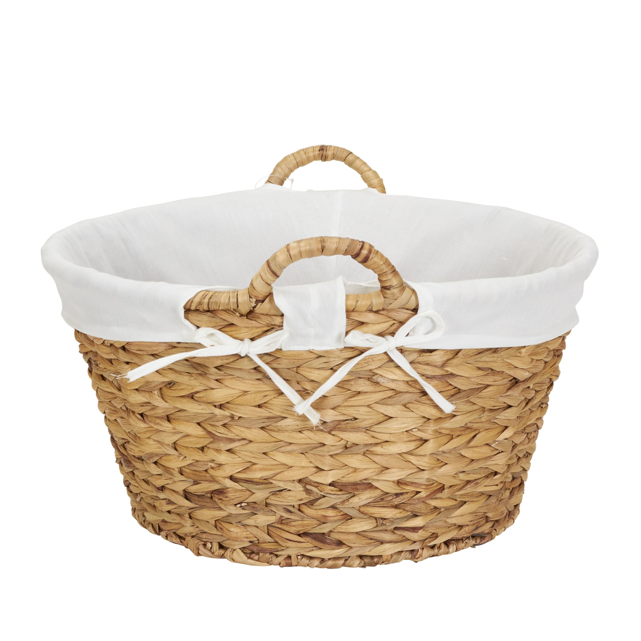 Household Essentials Round Wicker Laundry Basket with Handles, Whimsical Water Hyacinth Basket, Supportive Metal Frame, Removable Polyester Liner, Handwoven, Well-Structured and Versatile, Natural