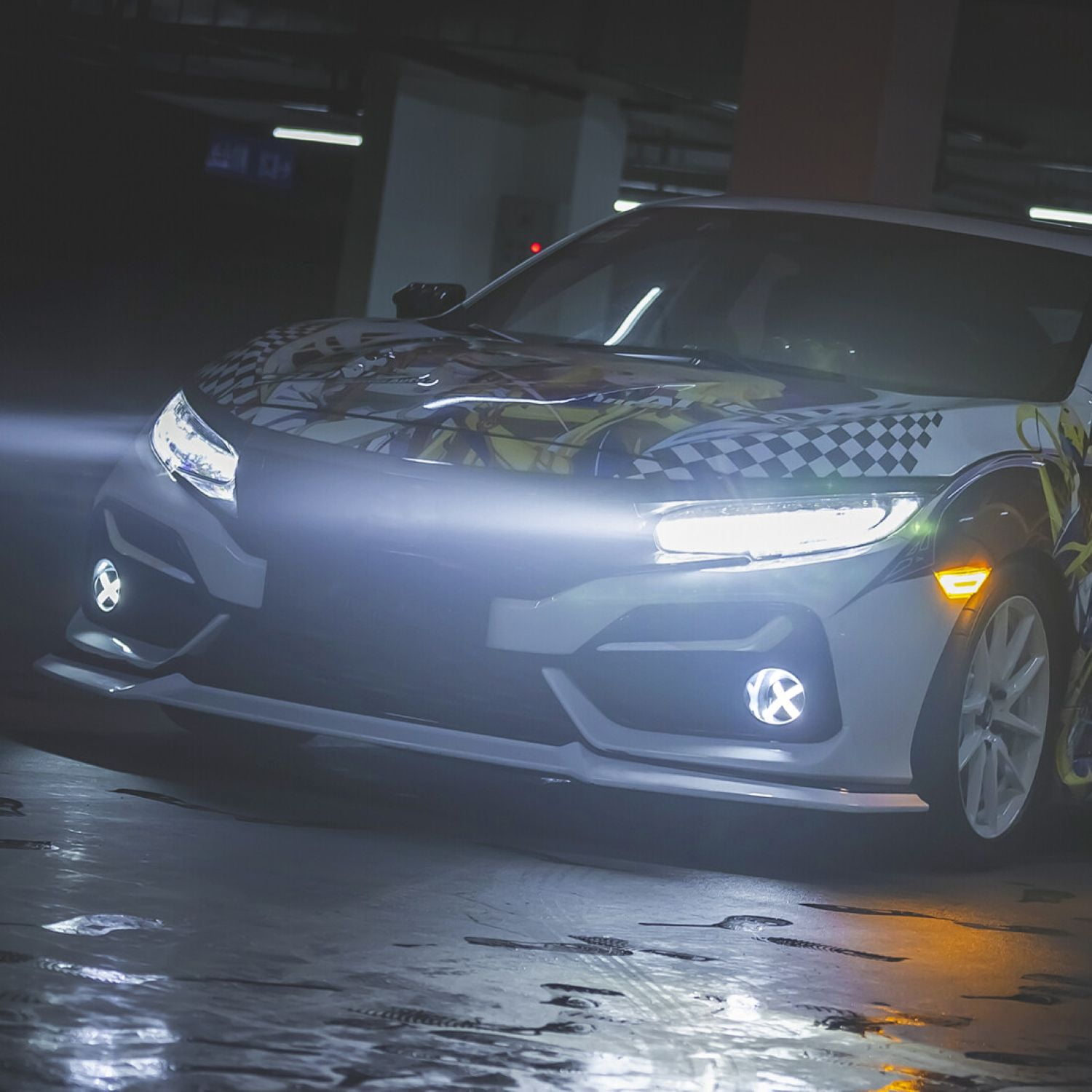 AMERICAN MODIFIED X Style LED Front Bumper Fog Lights For 2016-2020 Honda Civic Hatchback