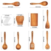 9-Piece Wooden Spoons for Cooking-Comfort-Grip Wooden Utensils for Cooking-Smooth Finish Wooden Cooking Utensils with Utensils Holder-Wooden Kitchen Utensil Set with Spoon Rest & Hooks