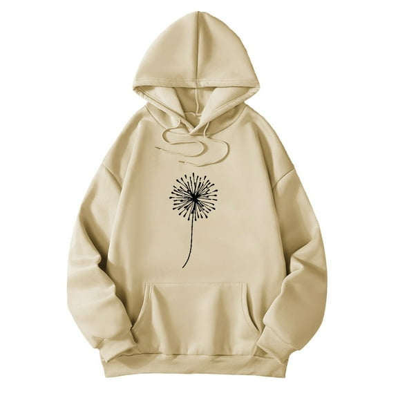 Bibifish Women Graphic Hoodies Casual Autumn Long Sleeve Pullover Tops Dandelion Print Stylish Hooded Sweatshirts For Daily Wear