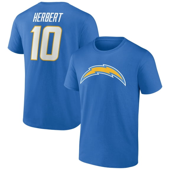 Men's Justin Herbert Powder Blue Los Angeles Chargers Icon Name & Number T-Shirt