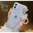 thumbnail image 4 of for iPhone 13 Pro 6.1" Case Gold Foil TPU,with Metal Bracelet Chain Butterfly Hand Strap,Clear Girly Glitter Leaf Bling Shockproof Case for iPhone 13 Pro 6.1"(Silver), 4 of 8